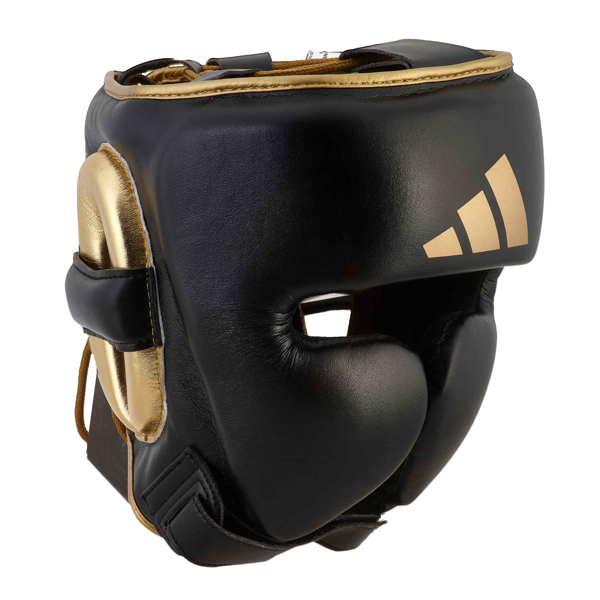 Boxingschutz, Kopfpanzer, Schutzausrüstung, Lederpolster, Goldene Akzente