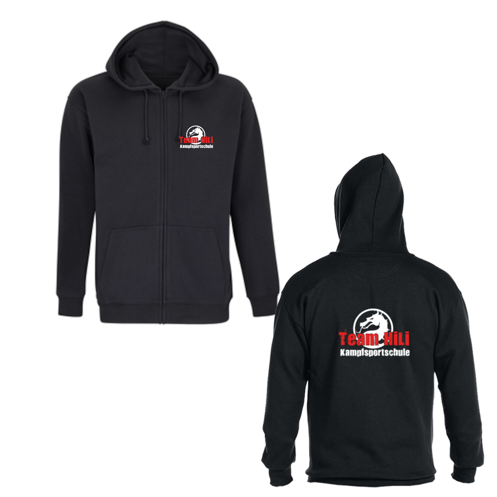 Hoodie, Schwarz, Kapuzenpullover, Logo, Team Hili Kampfsportschule