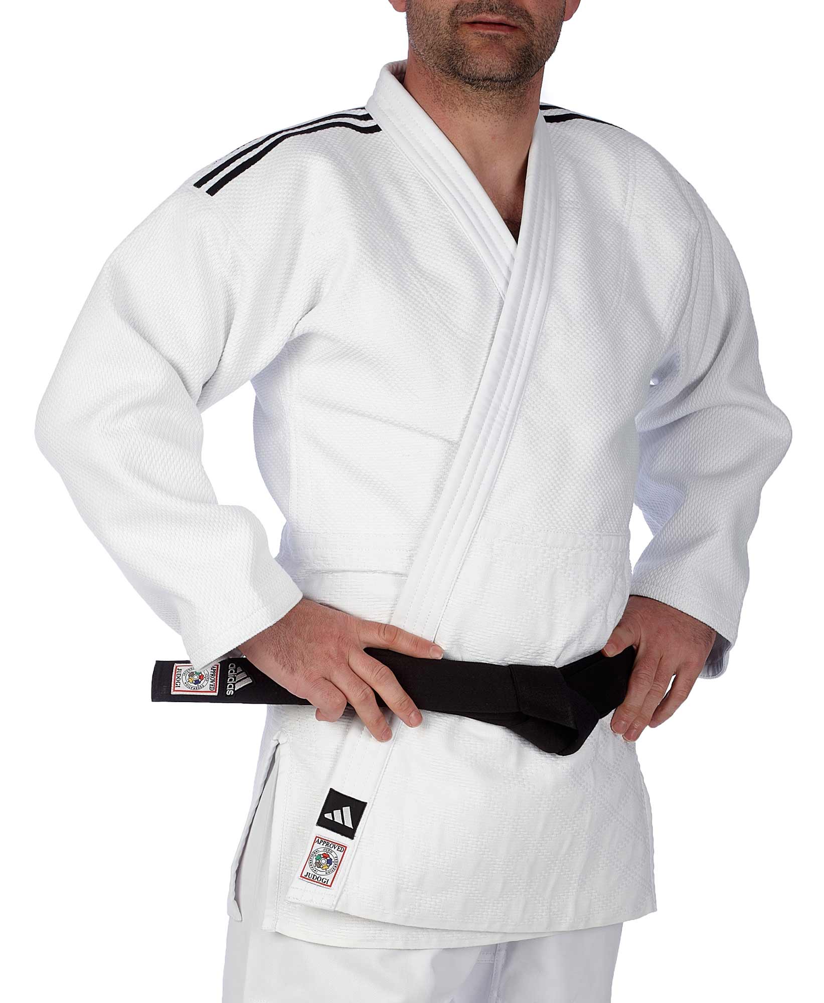 adidas judo jacket Champion III JIJF-JAC-1 white / black stripes slim cut