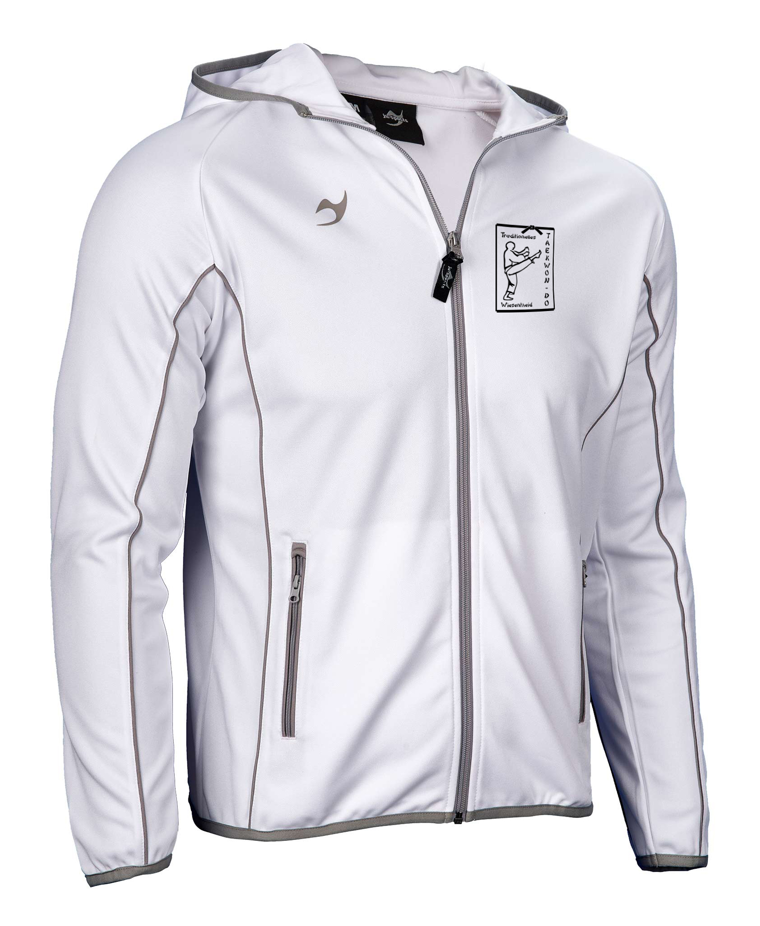 Jacket, Hoodie, Reißverschluss, Weiß, Stehkragen