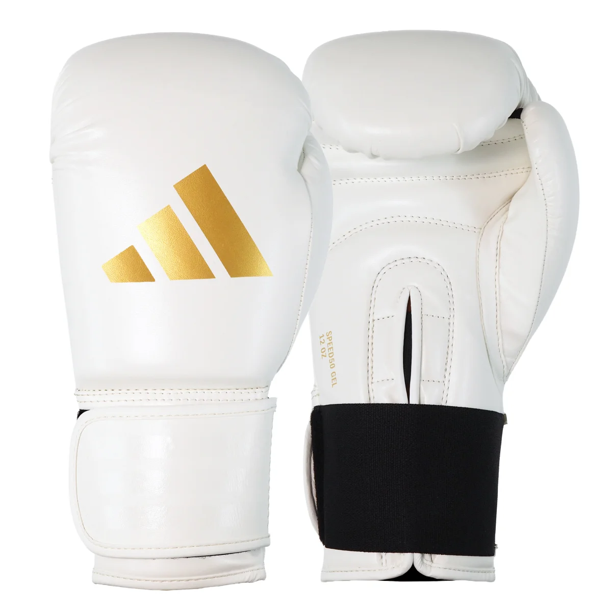 Boxhandschuhe, Weiße Handschuhe, Golddruck, Klettverschluss, Leder