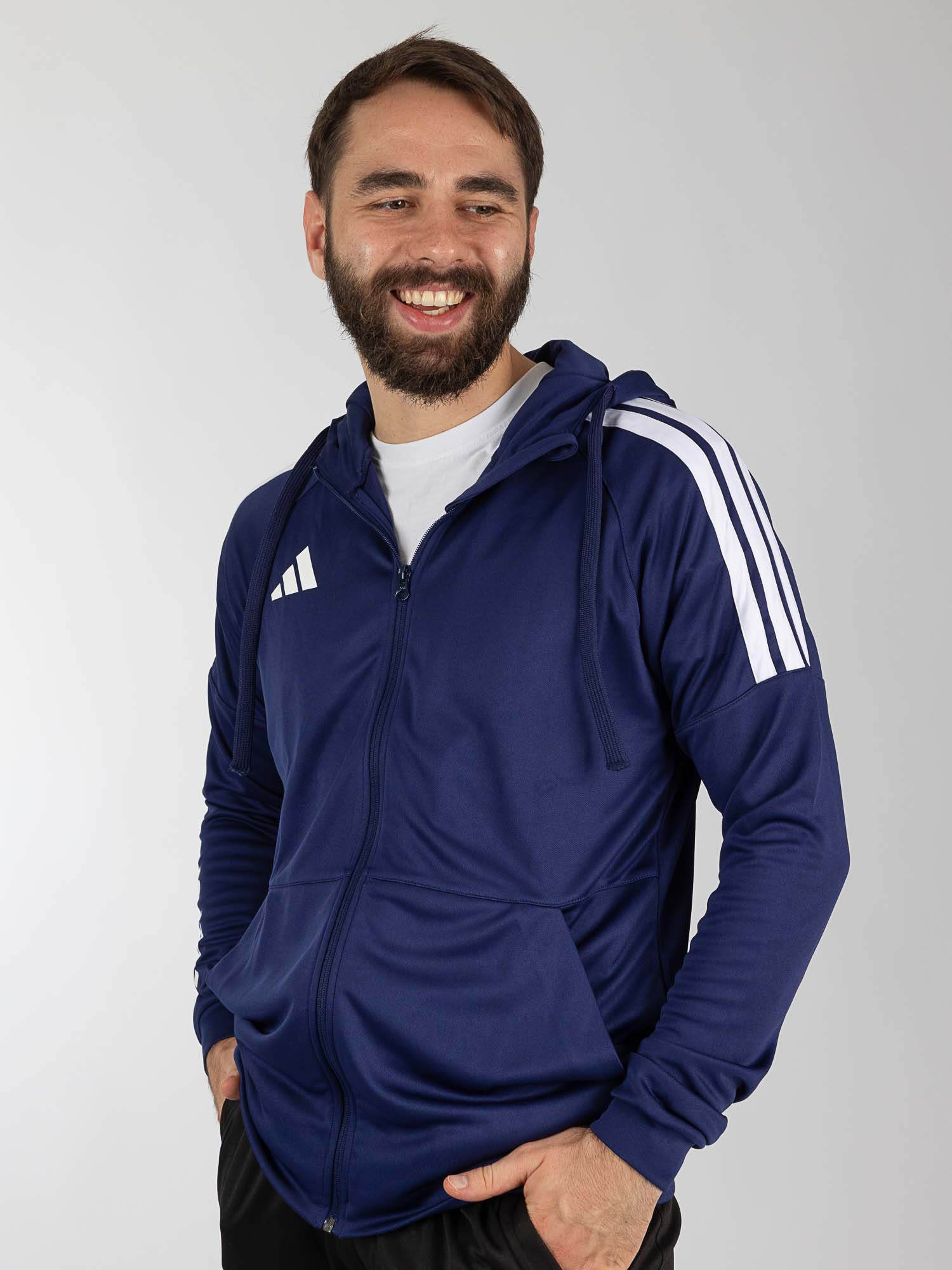 hoodie, reissverschluss, navy, gestreifte-ärmel, freizeitkleidung