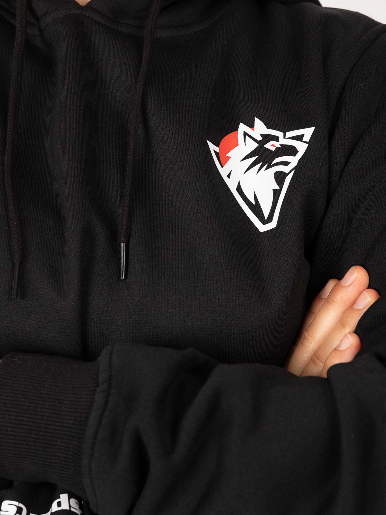 Hoodie, schwarz Hoodie, Logo, Wolfszeichen, lange Ärmel
