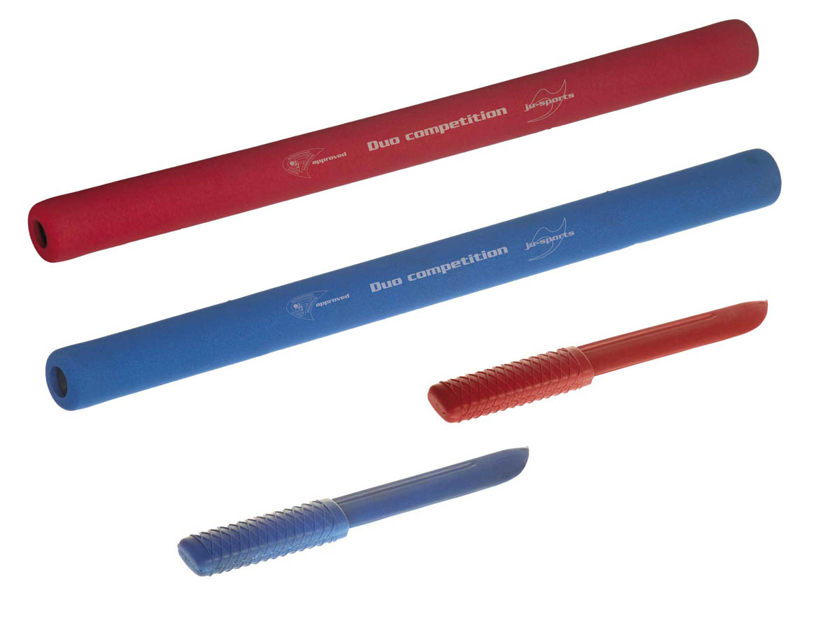 Ju-Jutsu Duo-Waffen-Set: Soft Stick rot und blau, Messer rot und blau