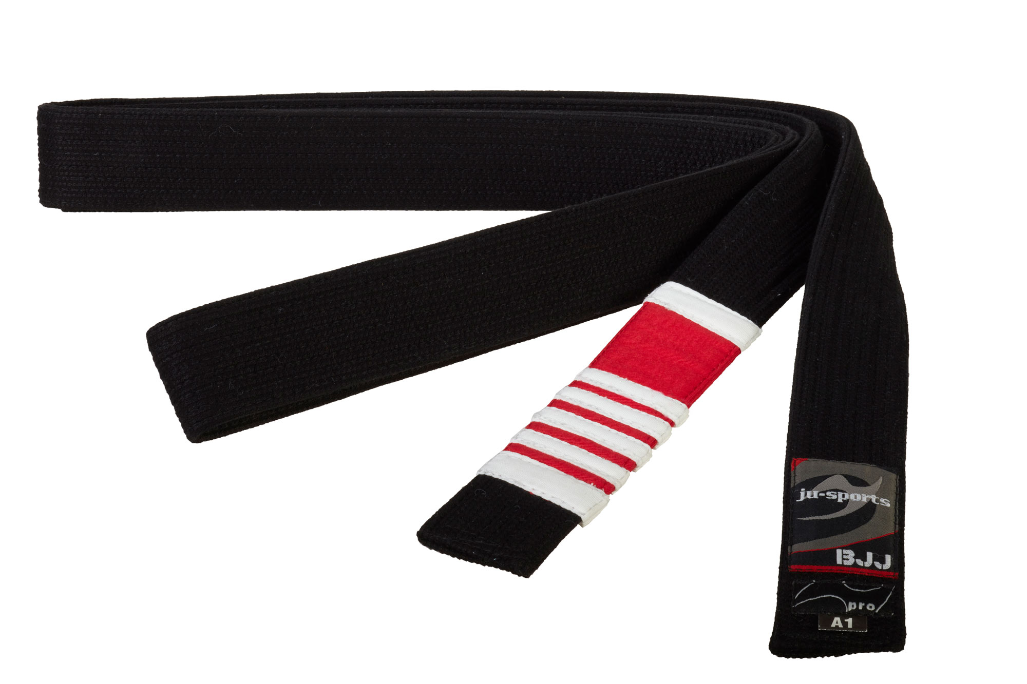 BJJ Premium belt pearl black - Main Professor - red bar - white edges - 4th degree
