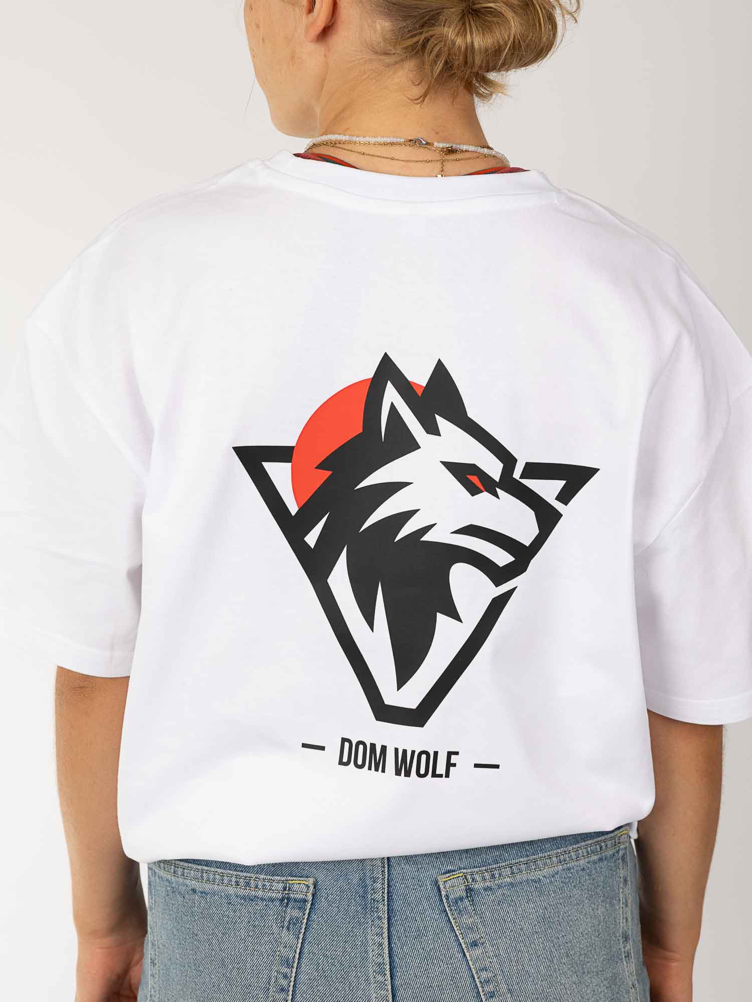 T-Shirt, Rückendruck, Wolf-Logo, Weiß, Grafik