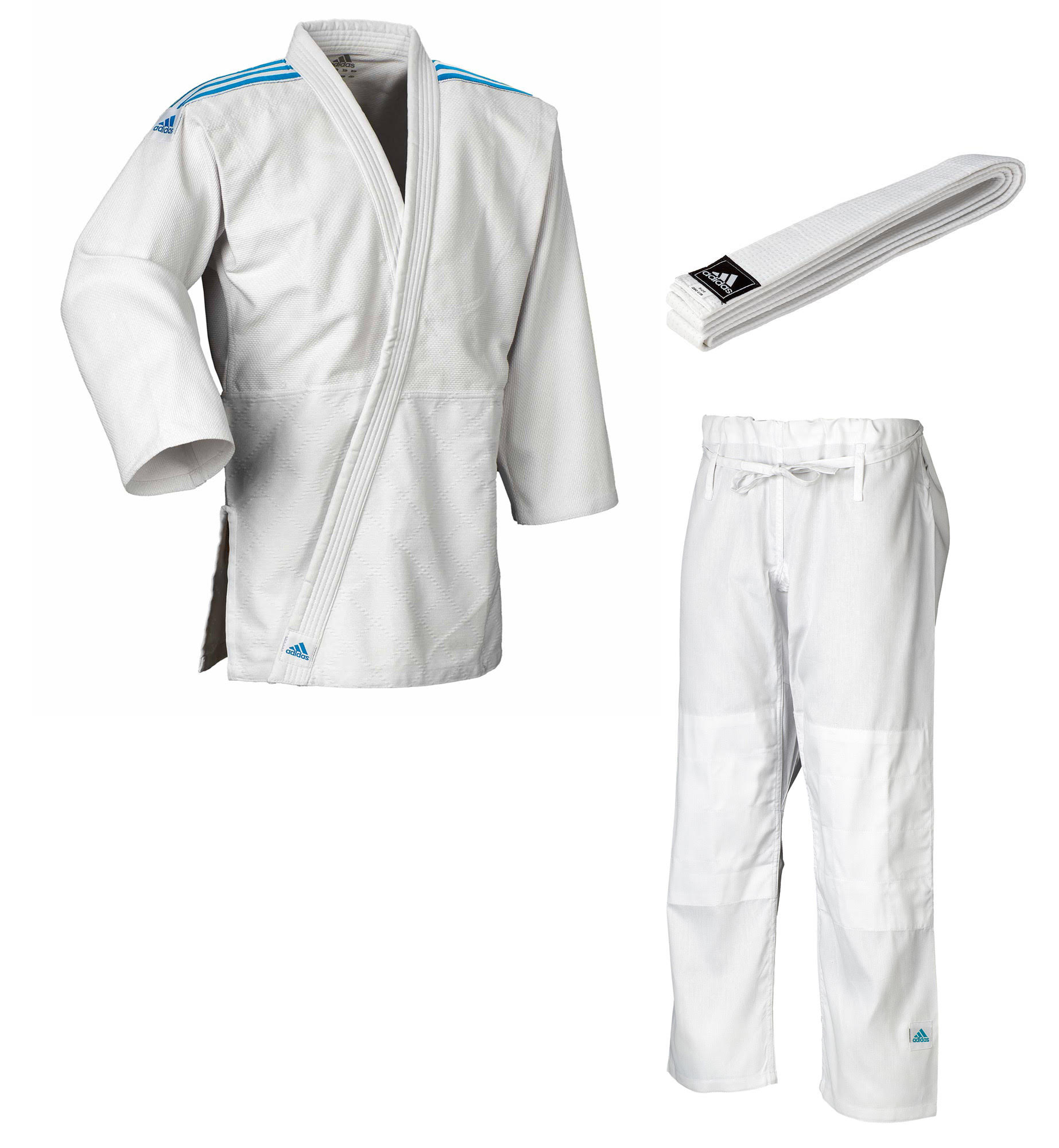 Judoanzug Club weiß/Streifen türkis, J350 - Größe 160