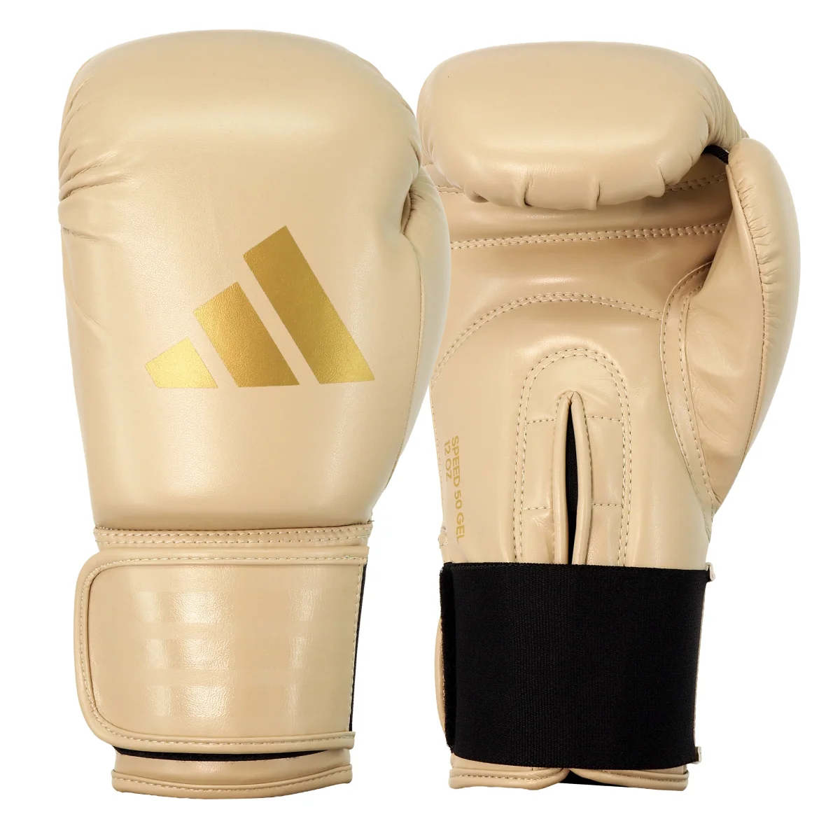 Boxhandschuhe, Beige Farbe, Goldenes Logo, Klettverschluss, Angelschnalle