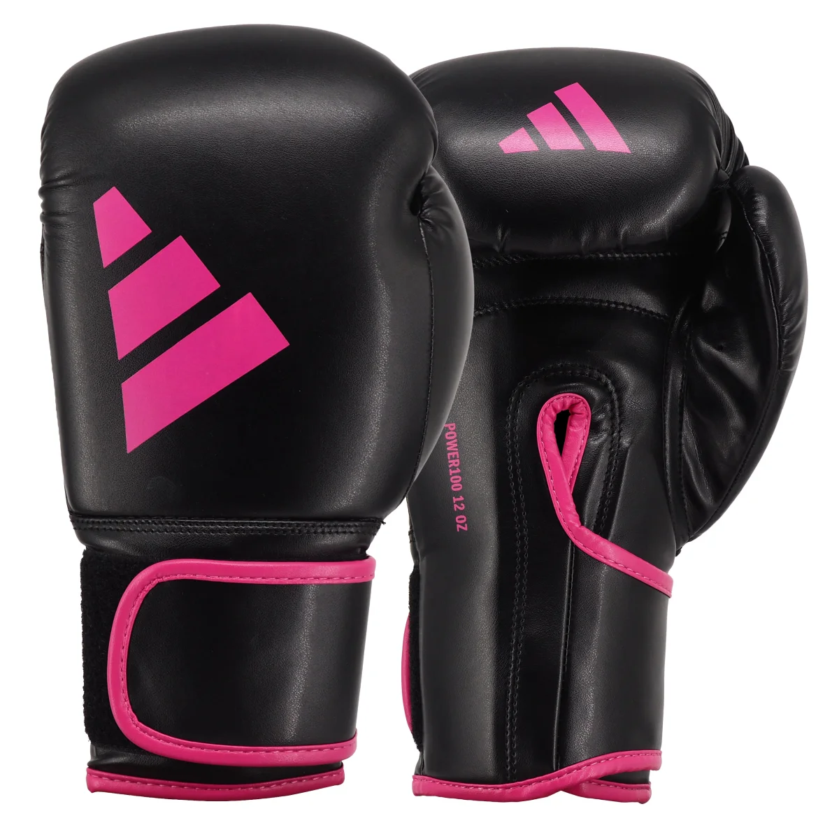 Boxhandschuhe, Lederoptik, Schwarz, Rosa Akzente, Klettverschluss