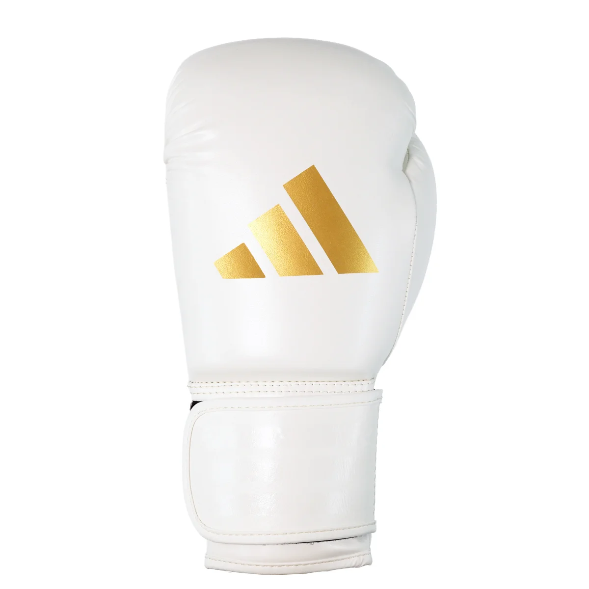 Boxhandschuh, Weiß, Goldenes Logo, Klettverschluss, Sportausrüstung