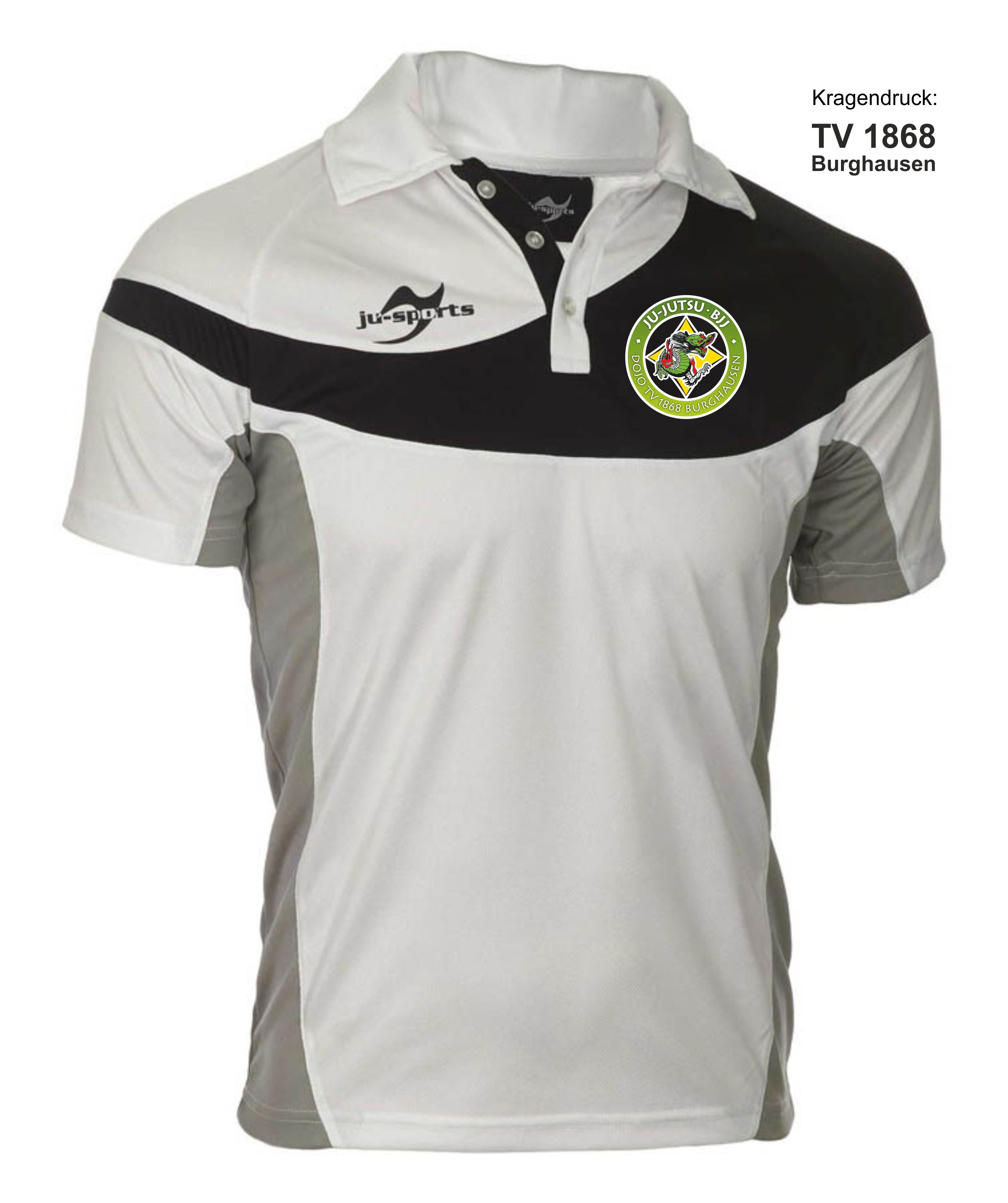 Poloshirt, Kurzarm, Weiß-schwarz, Farbblockdesign, Vereinslogo