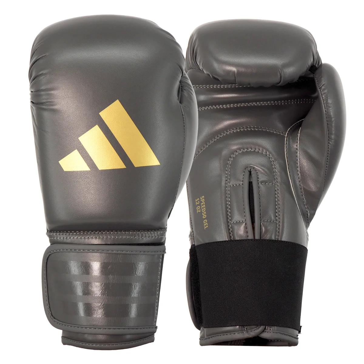 Boxhandschuhe, Grau, Leder, Klettverschluss, Goldenes Logo