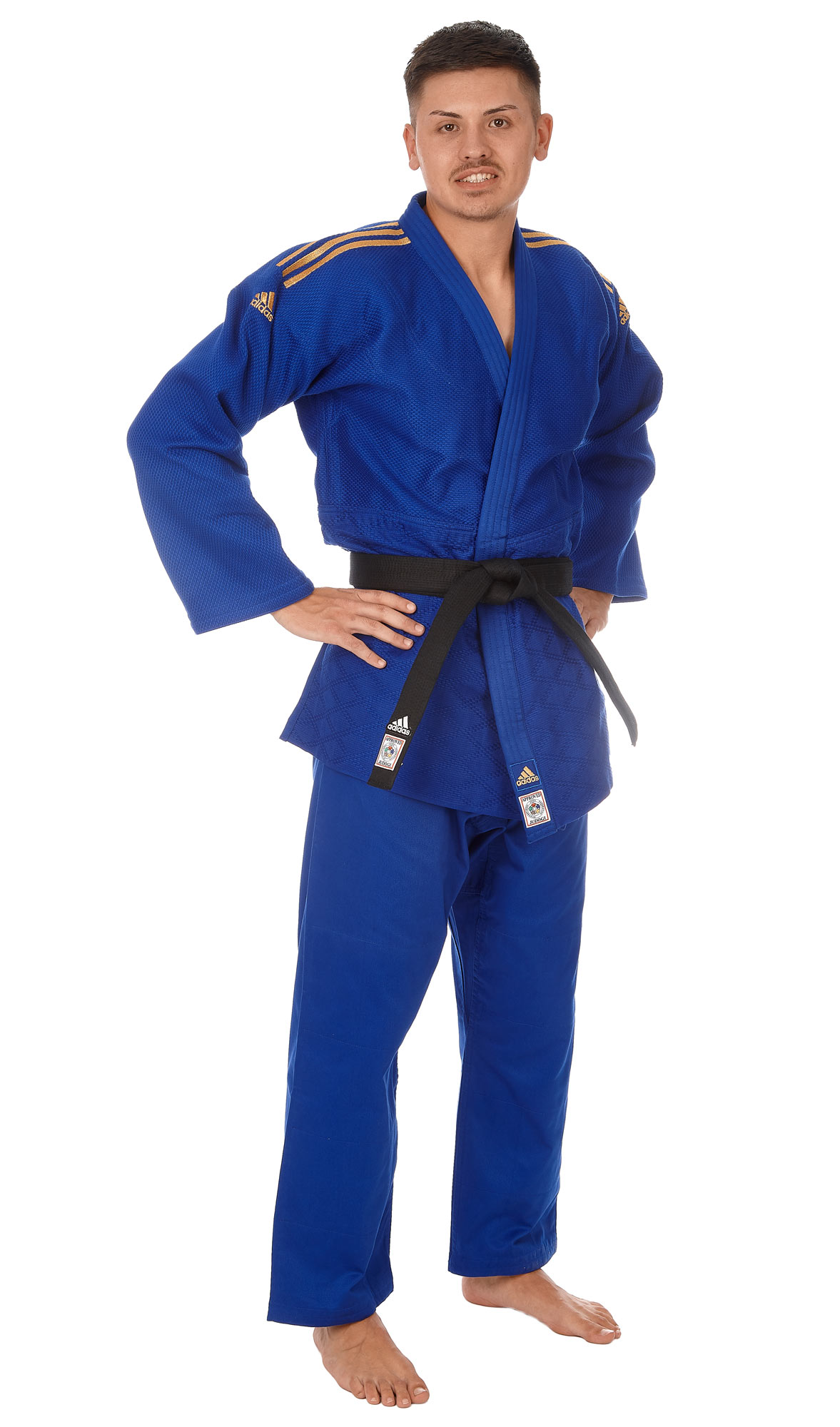 adidas judo gi Champion II JIJF, blue / golden stripes