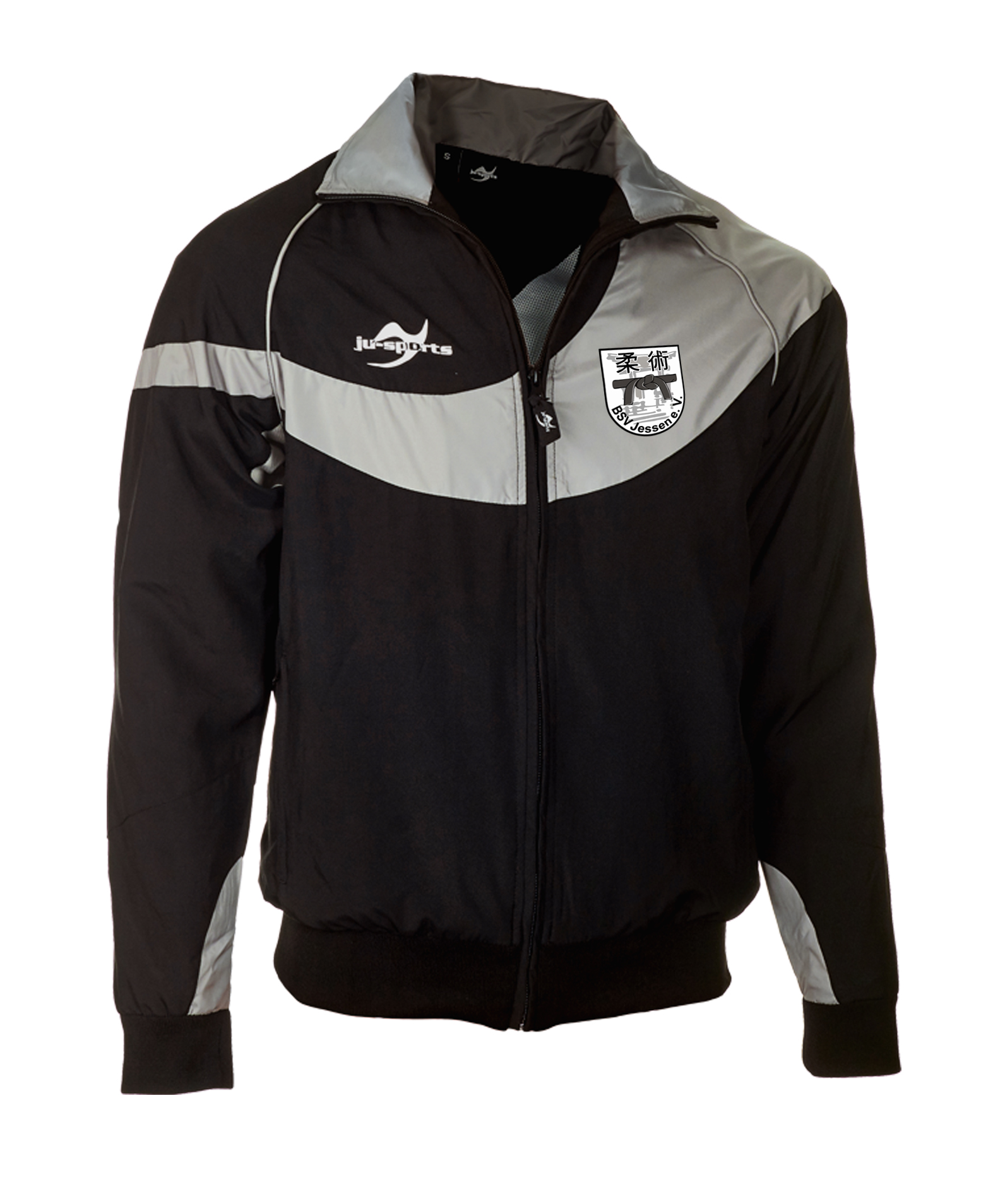 Jacke, Trainingsjacke, Windbreaker, Schwarzgrau, Logo-Patch