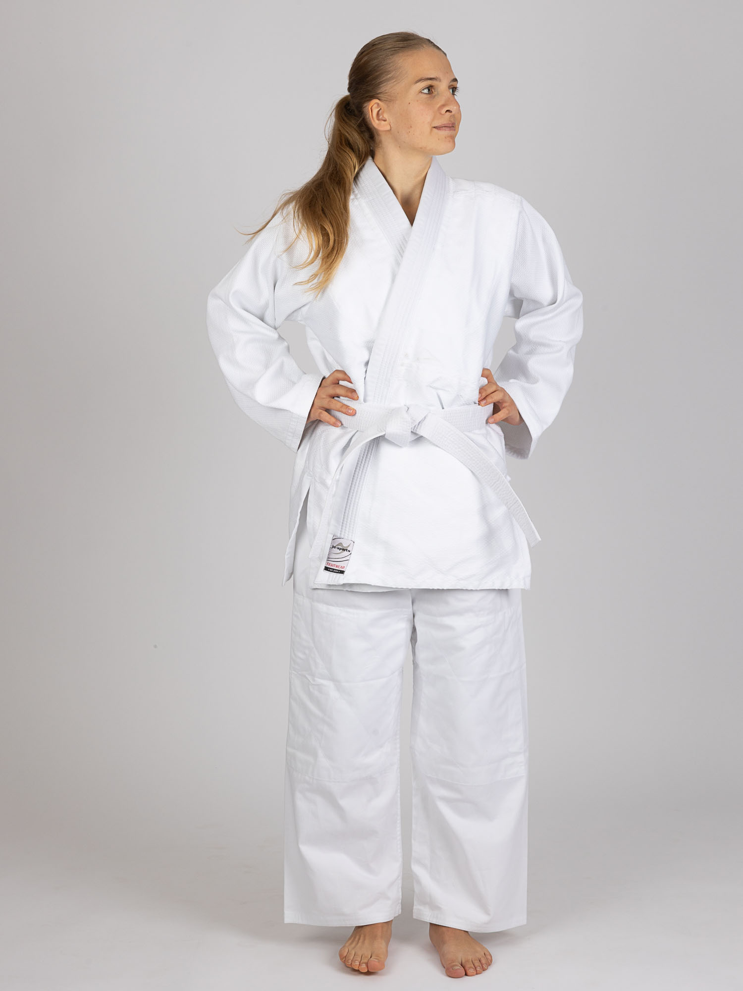 Karateanzug, Weißer Anzug, Jacke mit Gürtel, Lange Hose, Baumwollstoff