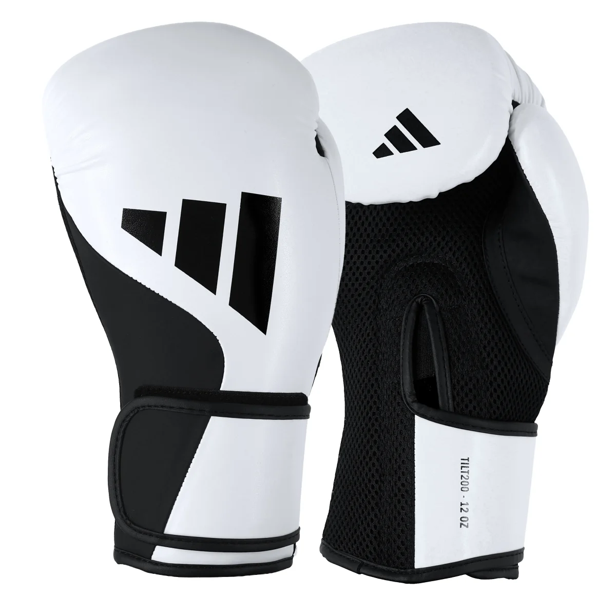 Boxhandschuhe, Schutzausrüstung, Kunstleder, Schwarz-Weiß, Größenangabe 12 oz