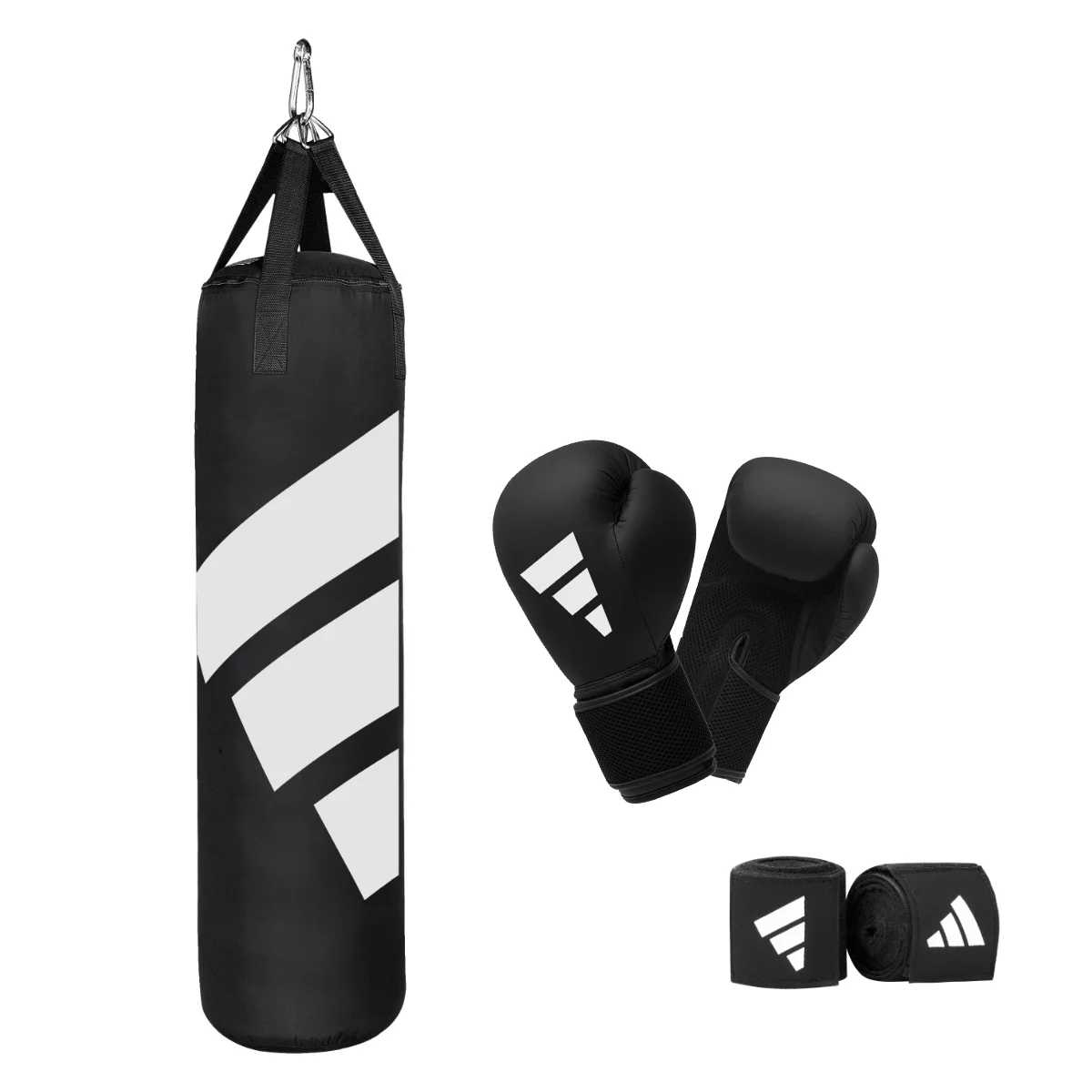 Boxsack, Boxhandschuhe, Training, Schwarz, Satz mit Bandagen