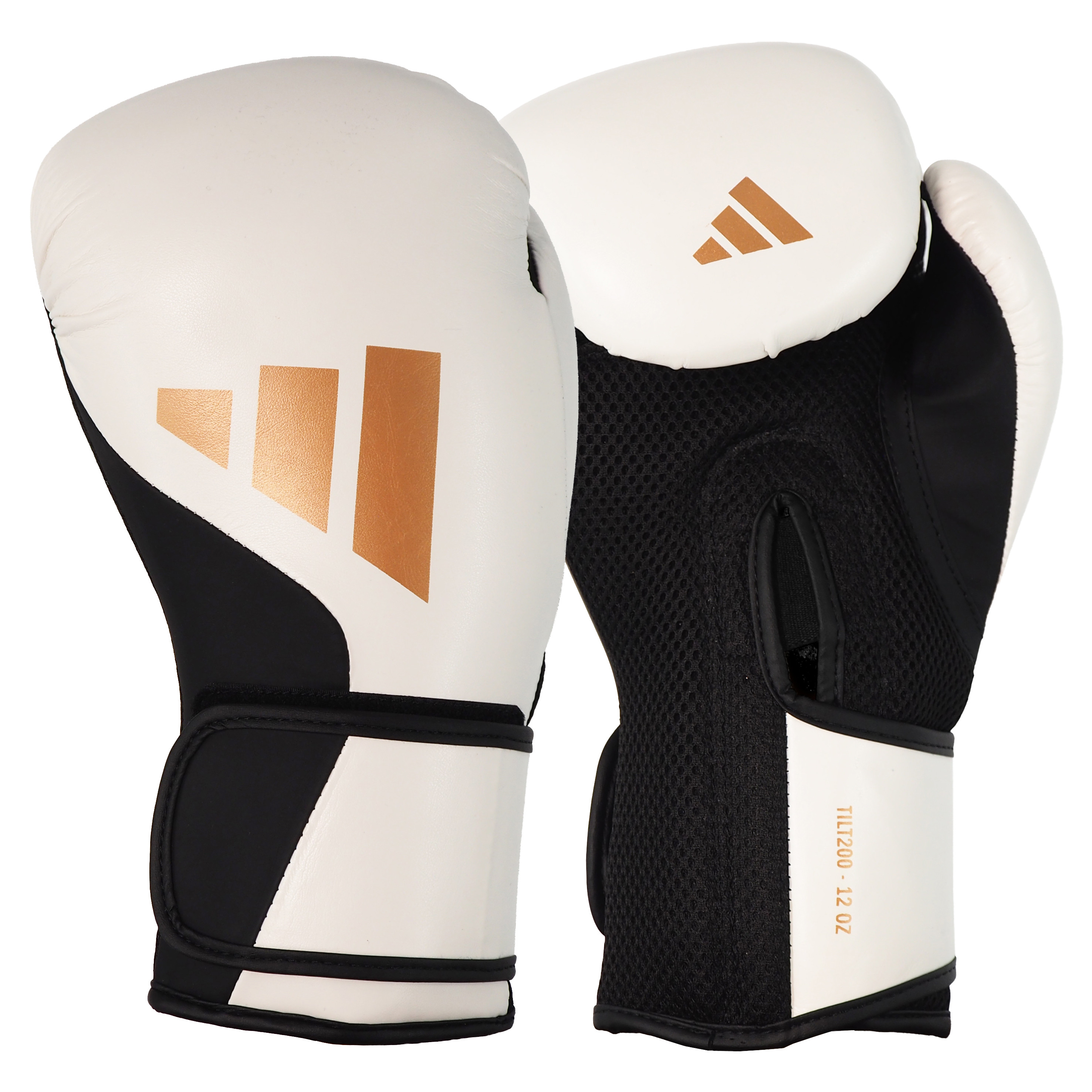 Boxhandschuhe, Weiße Handschuhe, Goldenes Logo, Schwarze Innenhandfläche, Mesh-Futter