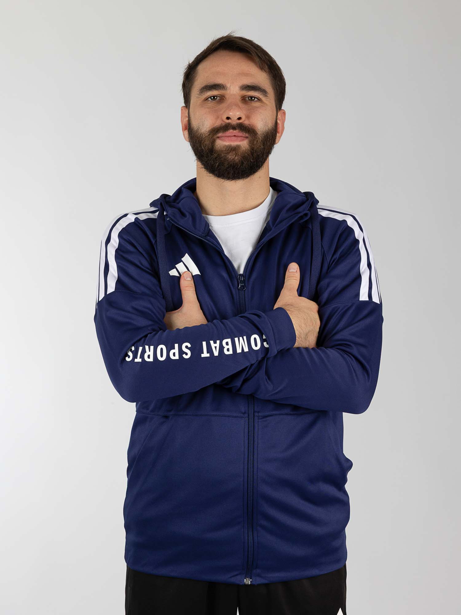 Sportjacke, Reißverschlussjacke, Kapuzensweatjacke, Navyblau, Streifen-Detail
