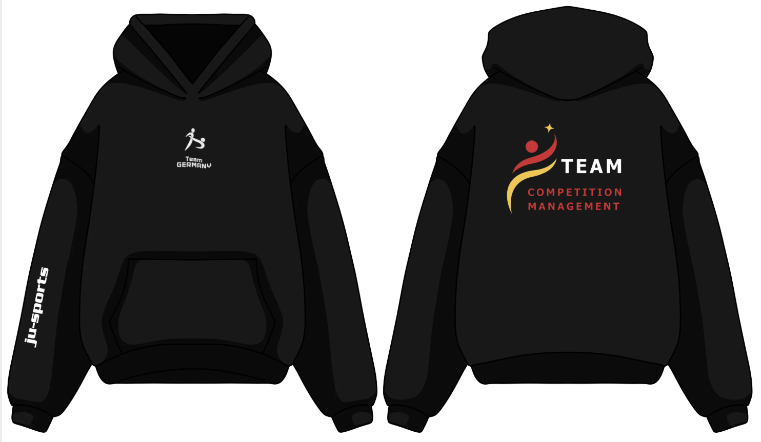 Hoodie, Schwarz, Kragenpulli, Vordertasche, Team Germany Logo