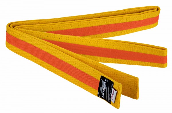 Judogürtel weiß-gelb Mittelstreifen mit Judo-Label 